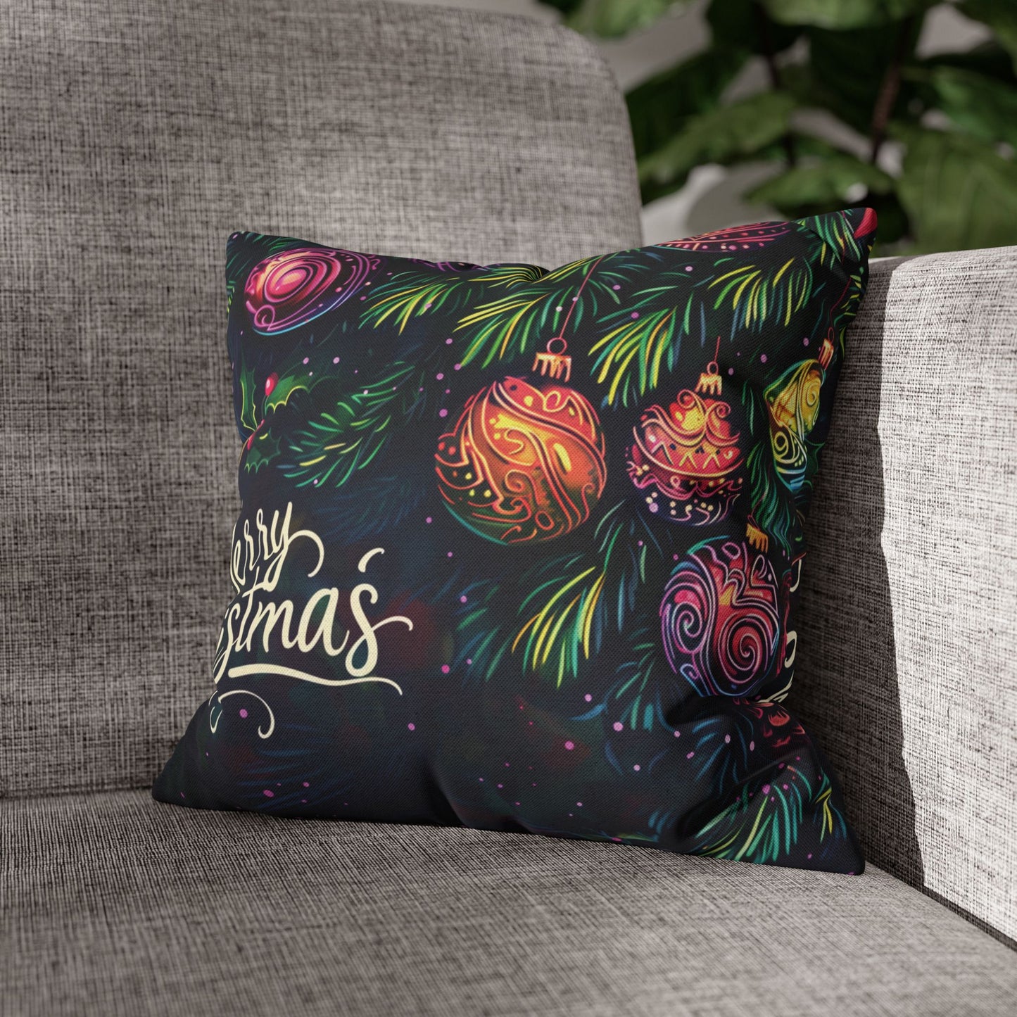 Scratch Paint Merry Christmas Throw PIllow Cover