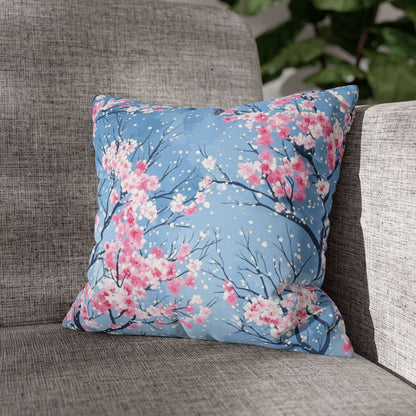 Cherry Blossoms in Winter Throw PIllow Cover