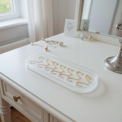 Candy Cane Rimmed Oval Tray