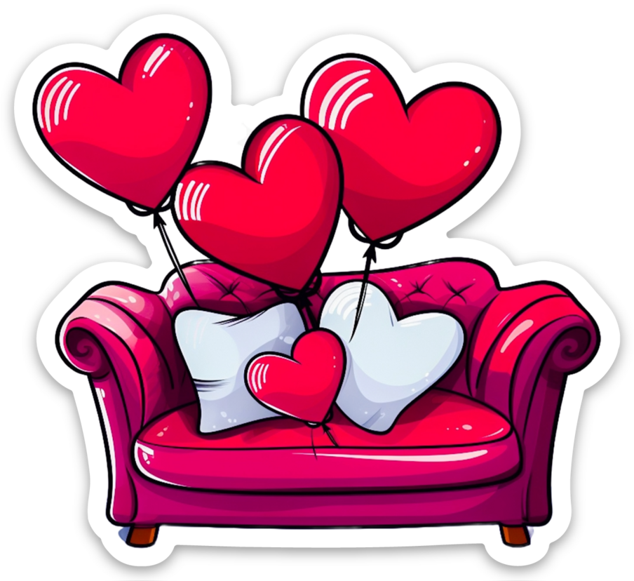 Hearts and Couch Sticker